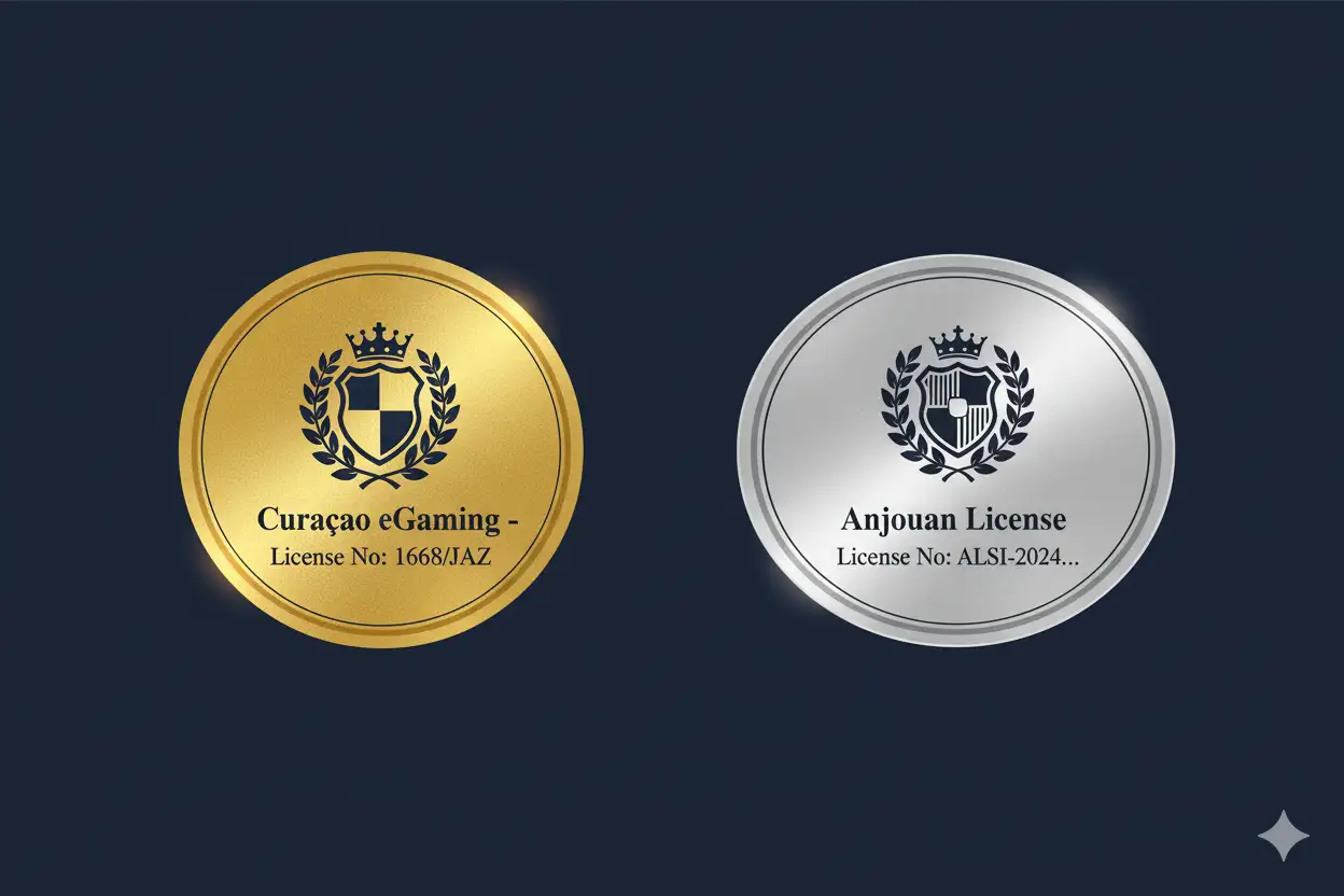 Kalitebet'in resmi web sitesinde yer alan Curaçao ve Anjouan lisans mühürlerinin ekran görüntüsü.