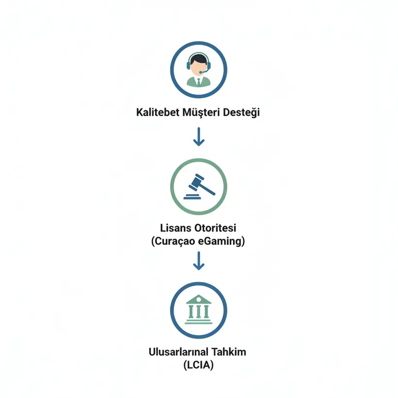 Kalitebet ile yaşanan bir anlaşmazlık durumunda izlenmesi gereken 3 adımlı yasal süreci gösteren infografik.